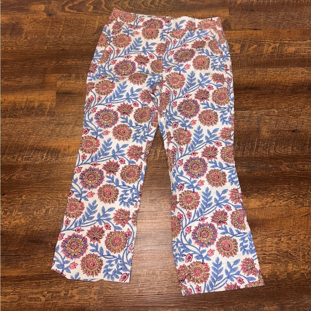 J Crew Cropped Pants Womens Floral Vine Size 8 Hayden Cotton Multicolored